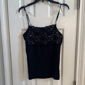Boutique Essentials Black Camisole w/ Partial Lace Front